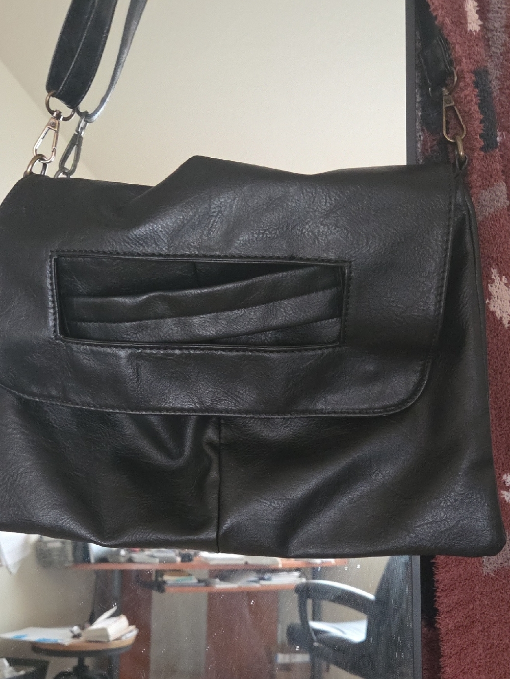 Sleek Black Faux Leather Shoulder Bag